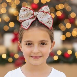 Holiday Bow Hair Clip for Kids - Red and Tan